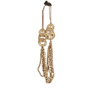 Gold Tone Snake Link Tassel Necklace